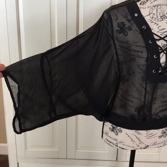 Express xs black sheer lace up blouse black - Picture 4 of 6